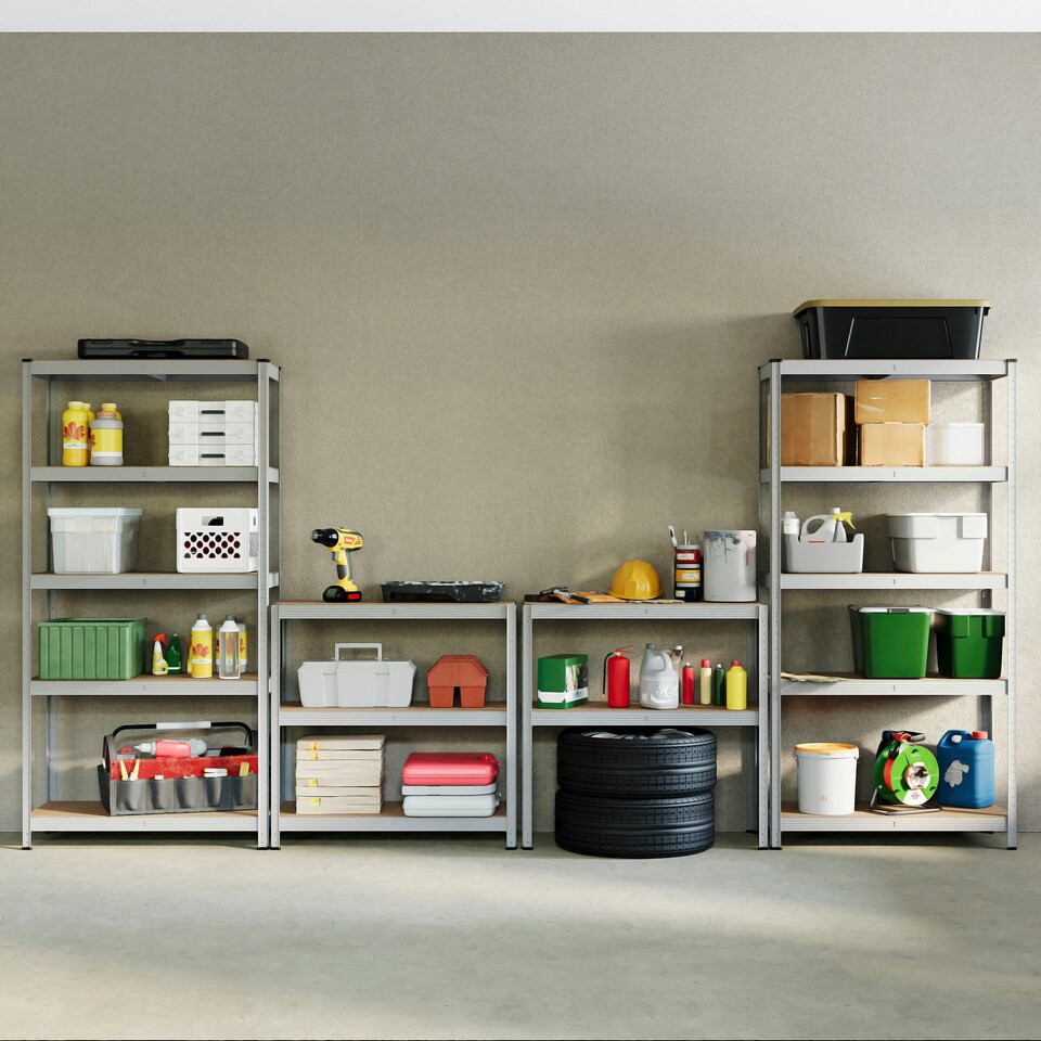 image 1 of Home Vida 5 Tier Heavy Duty Garage Shelves Adjustable Steel Shelving Storage Units - Holds Upto 875kg Per Bay - Galvanised - 3 Bays