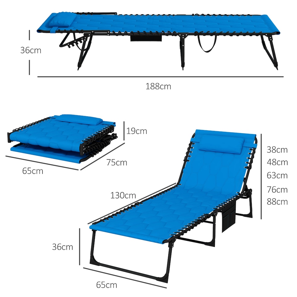 image 1 of Outsunny Foldable Sun Lounger Set, 2 Pieces Sun Lounger Blue