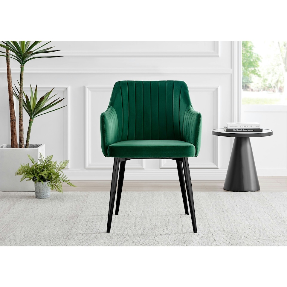 image 1 of Furniturebox 2x Calla Green Velvet Dining Chairs with Black Legs