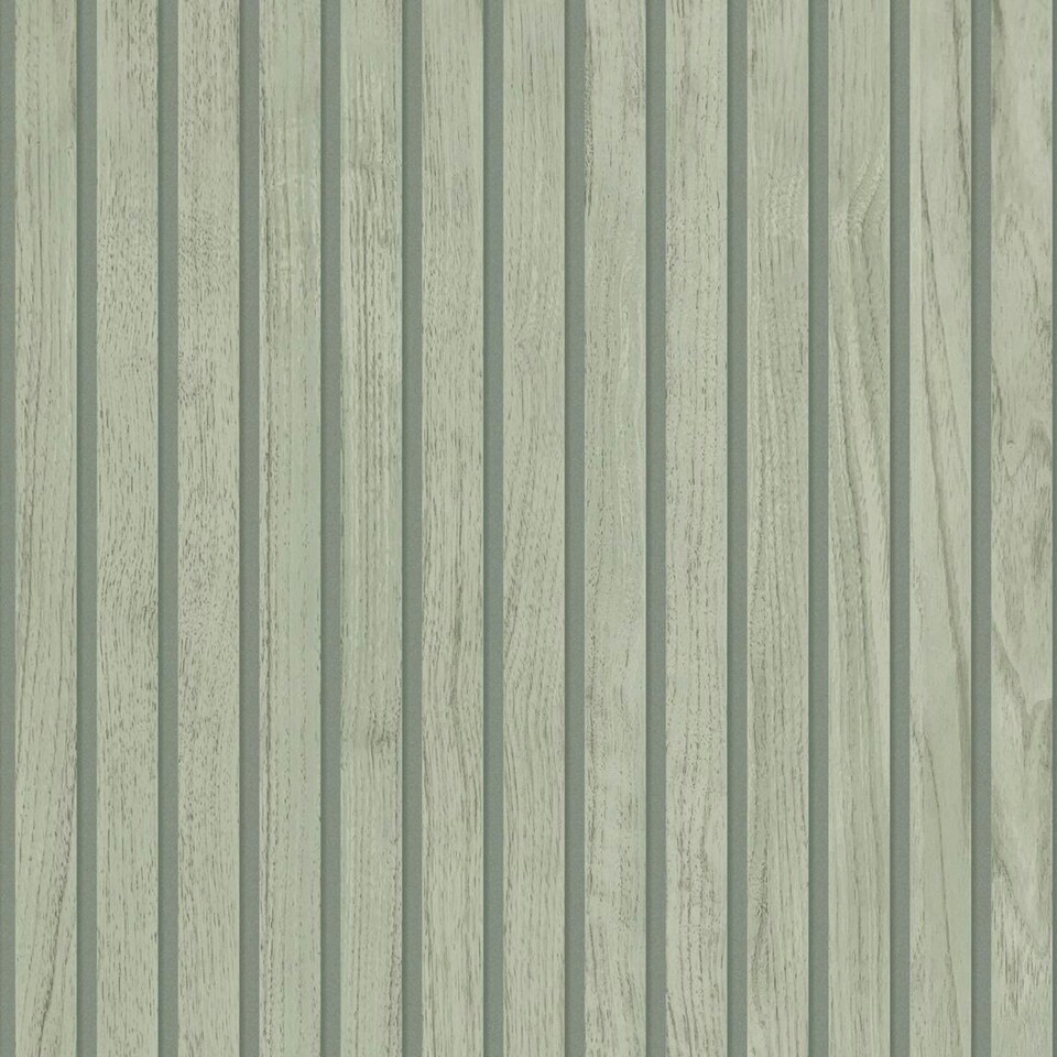 Belgravia Panacea Wood Slats Wallpaper - Sage Green - 10m x 53cm Green