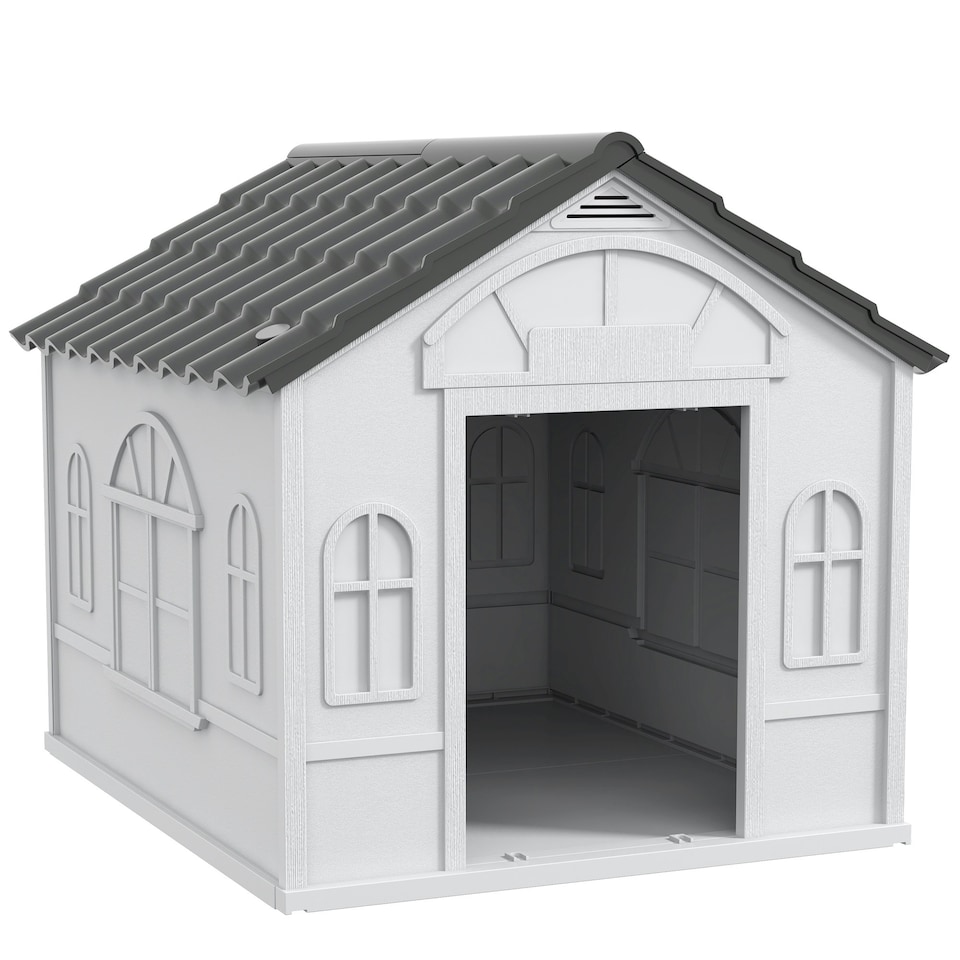 image 1 of PawHut Weather-Resistant Dog House, Puppy Shelter for Large Dogs - Grey
