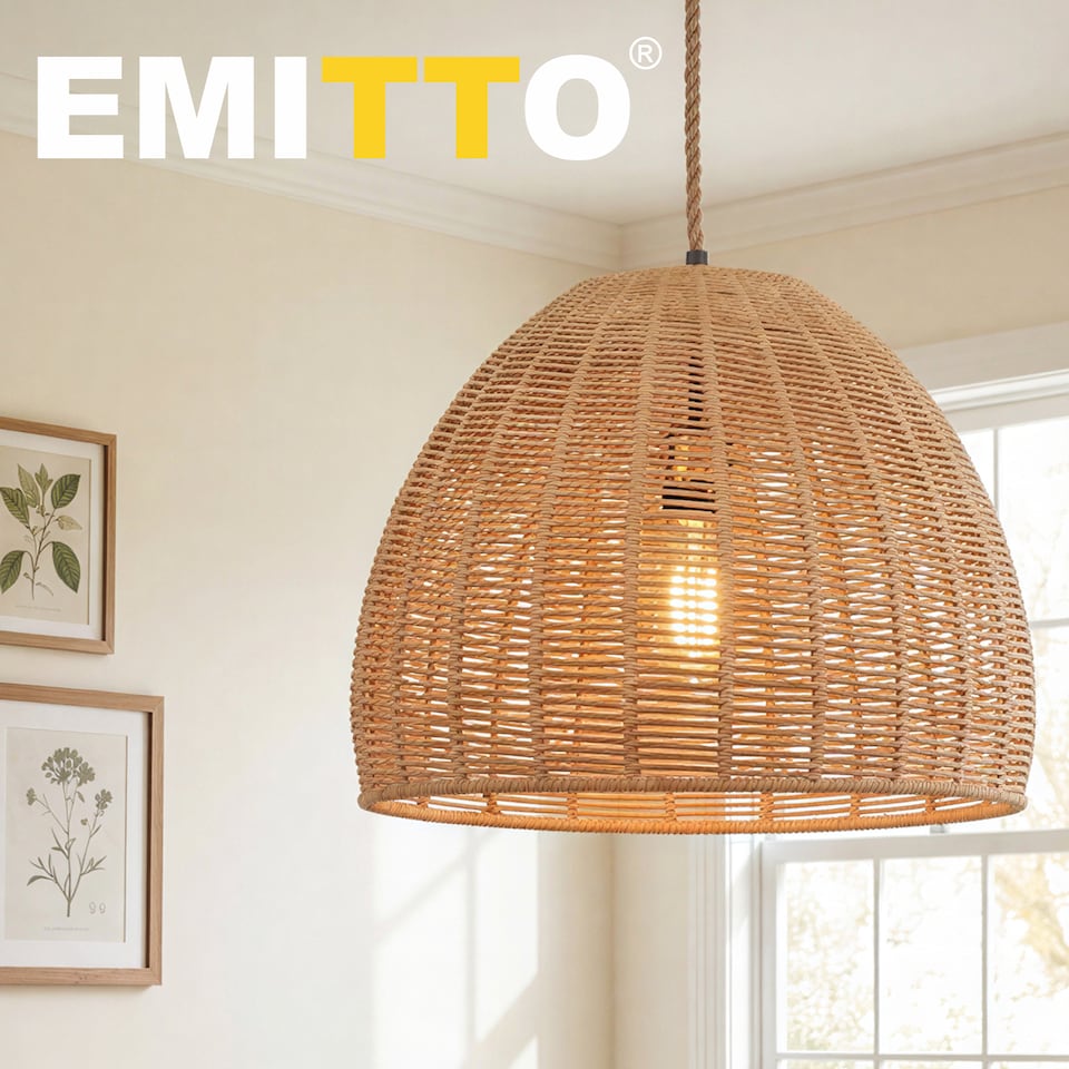 image 1 of Emitto Ceiling Light Shade Pendant Woven Lampshade Natural Lightshade Easy Fit