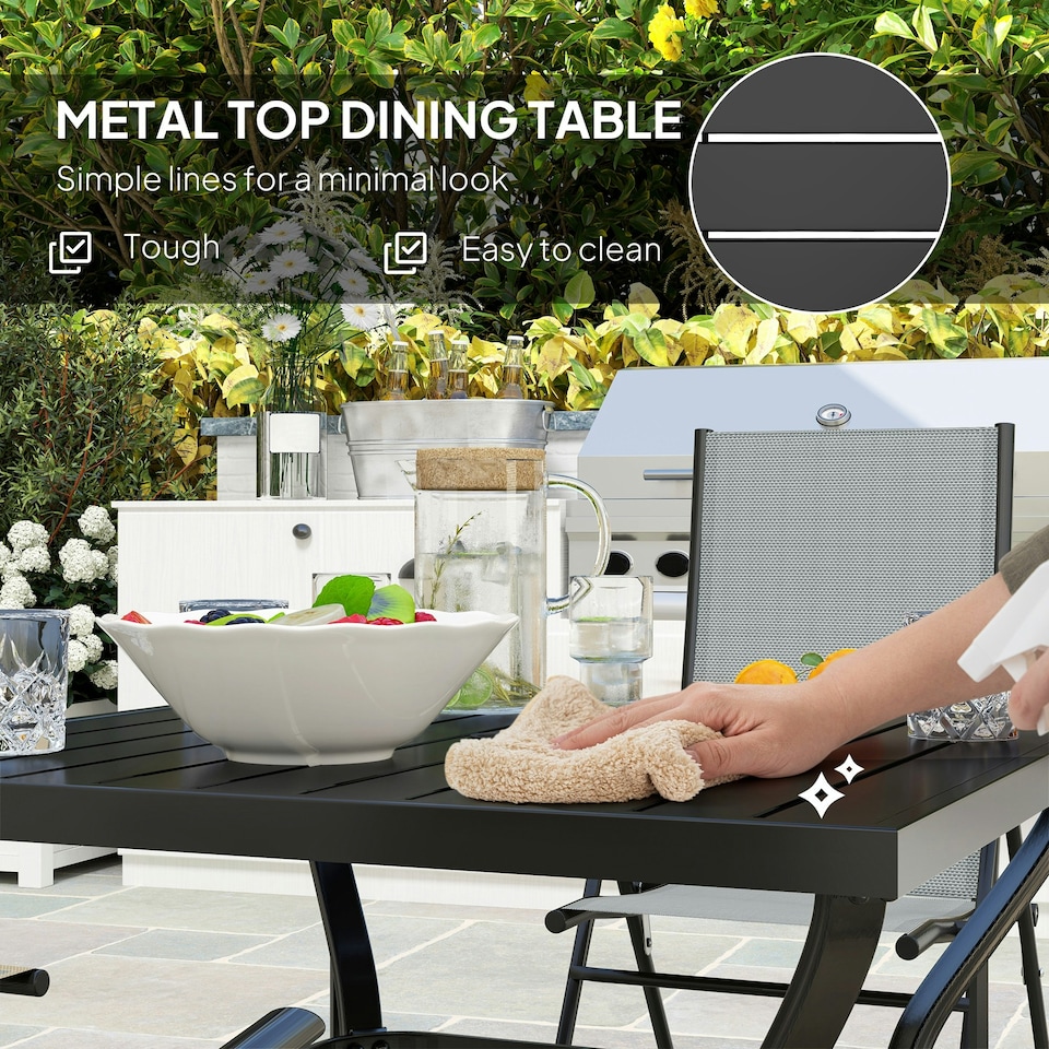 image 1 of Outsunny 5 PCs Garden Dining Set, Folding Chairs and Metal Top Table Grey