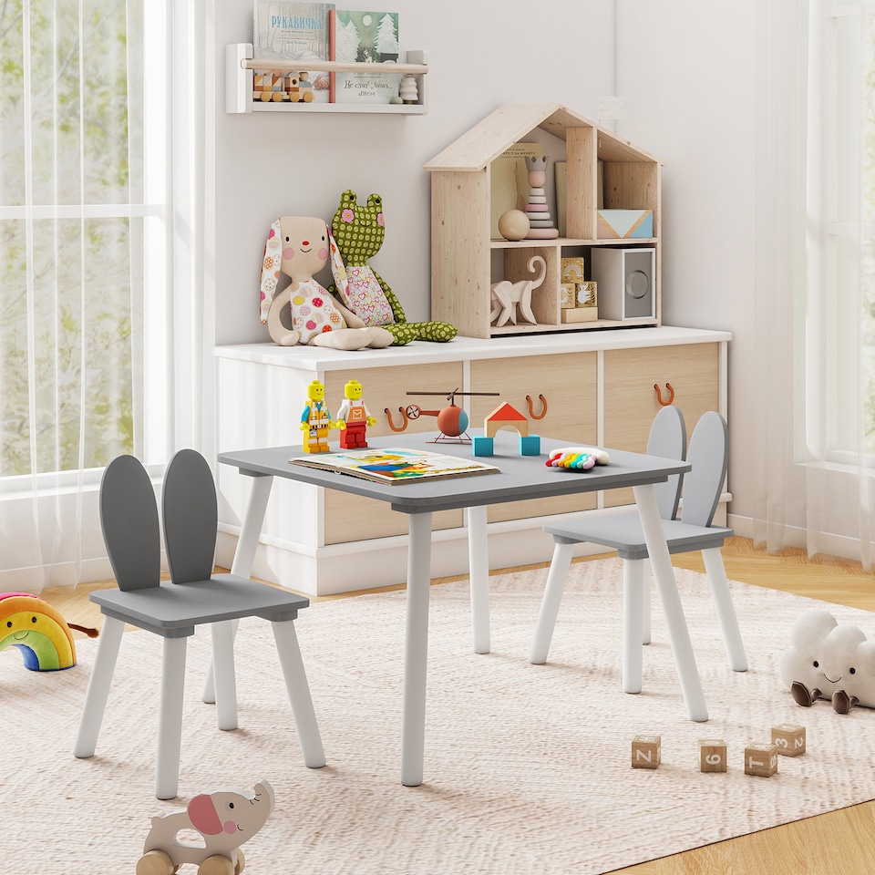 image 1 of COSTWAY Kids Table and Chairs Set Multi purpose Children  Furniture Set Grey