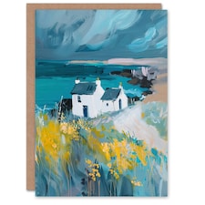 Coastal Scottish Cottage Wildflowers Him Her Birthday Card