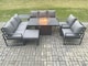 image 1 of Fimous Aluminium Outdoor Garden Furniture Set Patio Lounge Sofa Gas Fire Pit Dining Table Set with Big Footstool Side Table Dark Grey
