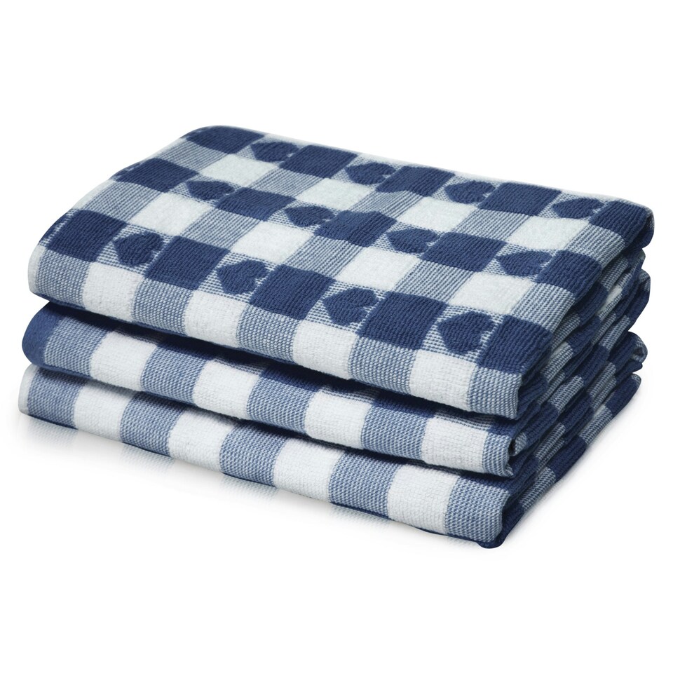 image 1 of Velosso Hearts Check Cotton Tea Towel 3 Pack Black | Black | One size