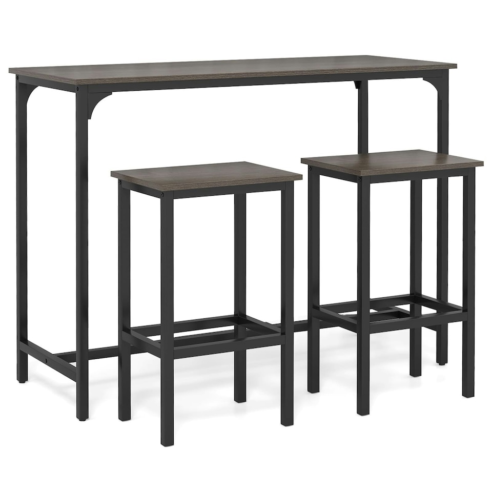 image 1 of COSTWAY 3Pcs Dining Table Set Counter Height Kitchen Gray Grey