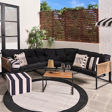 OHS Santorini 5 Seater Corner Sofa Table Set Garden Patio Furniture | Black | Five Plus Seater