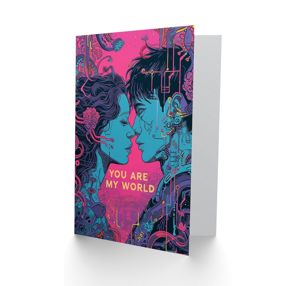 image 1 of You Are My World Cyberpunk Sci-Fi Anniversary Valentines Day Card