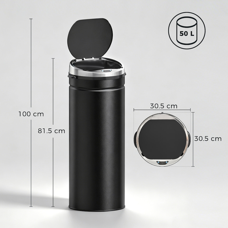 image 1 of HOMCOM Automatic Hand Sensor Dustbin Kitchen Waste Bin Rubbish Can 50L Black