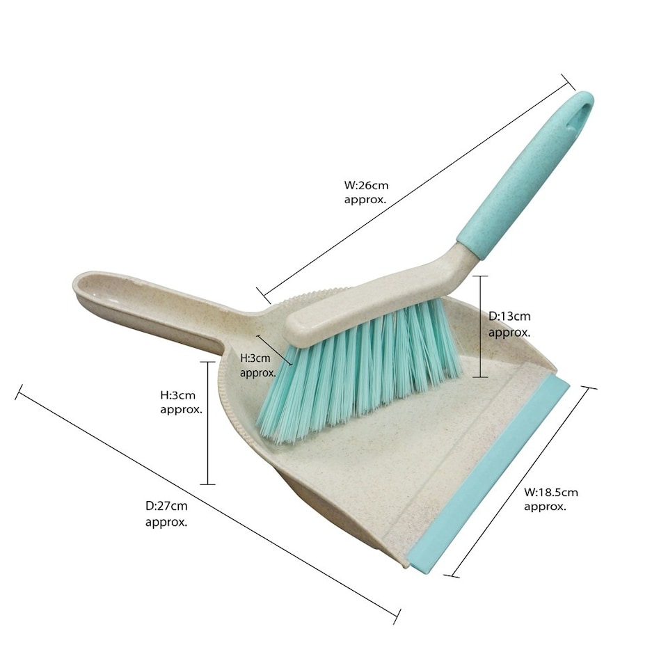 image 1 of JVL Pro Anti-Bac Cleaning Essentials, Mini Dust pan, Scrubbing, Dish Brush and Window Squeegee, Blue White