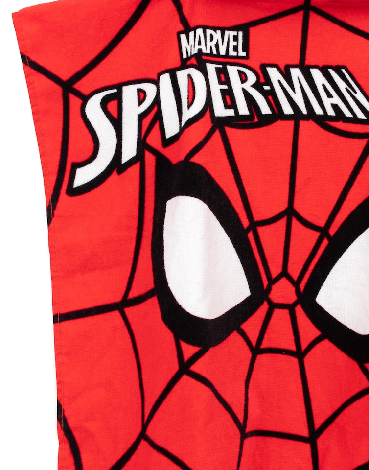 image 1 of Marvel Spiderman Boys Red Poncho Towel | Hooded Towel with Web Pattern | Beach & Pool Use | Kids Bathing Accessories | Cartoon Character Merch