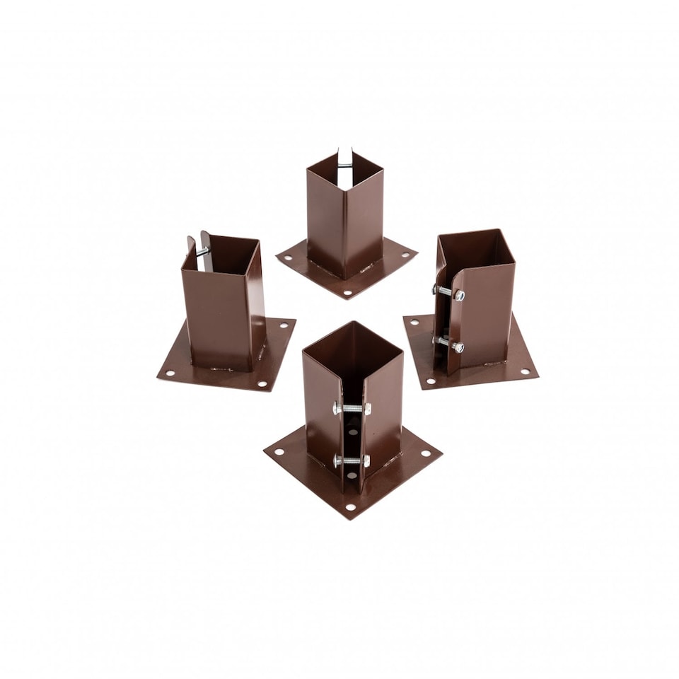image 1 of 4x Heavy Duty Bolt Down Fence Post Shoe Grip Holder - 75 x 75mm | Brown | 4