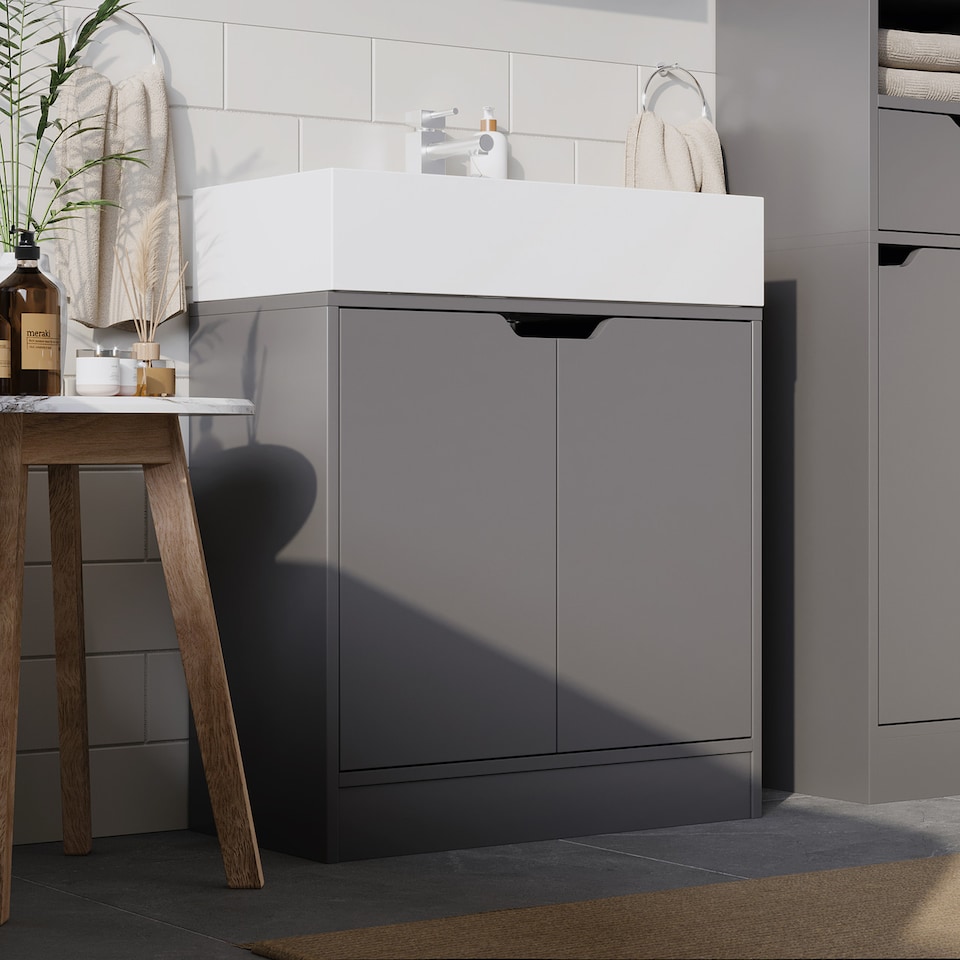 image 1 of Bathroom Sink Cabinet with Full Pedestal | Grey | 14 x 32 x 64 | 1