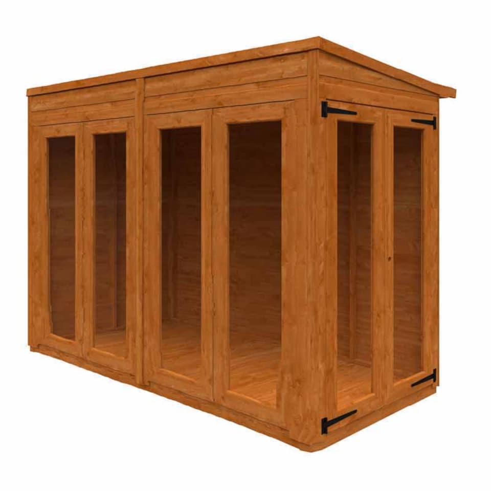 image 1 of 8x4 Flex Pent Full Pane Summerhouse 12mm Flex - L238.8 x W115 x H203 cm - Solid Wood/Softwood/Pine - Burnt Orange