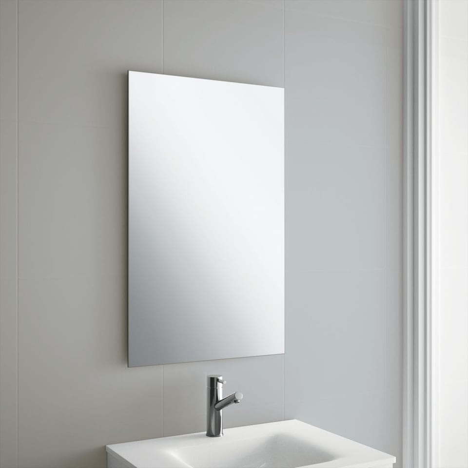 image 1 of 60 x 60cm Square Frameless Bathroom Mirror with Wall Hanging Fittings