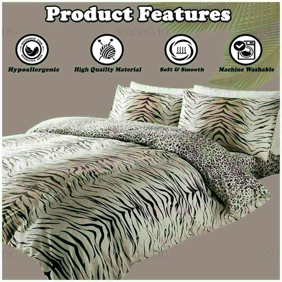 image 1 of Tiger Skin Printed Duvet Cover Set Reversible Polycotton Beddings Brown | Single