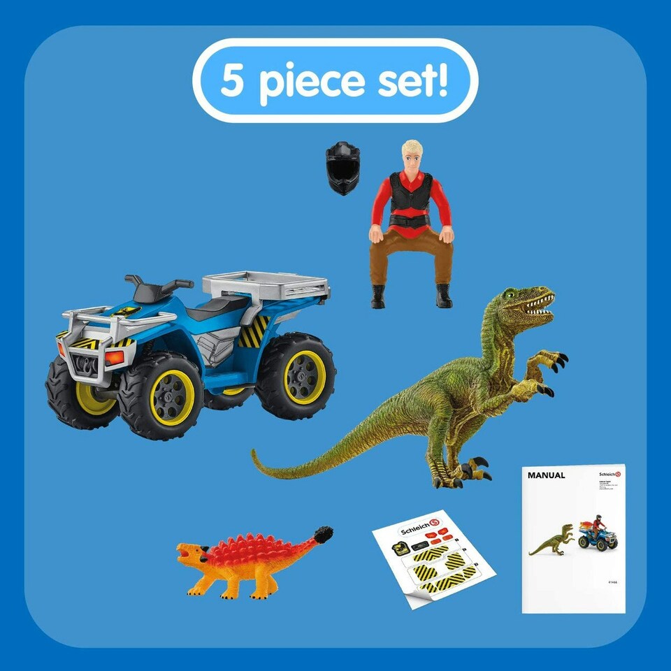 image 1 of Schleich Dinosaurs Quad escape from Velociraptor Figure