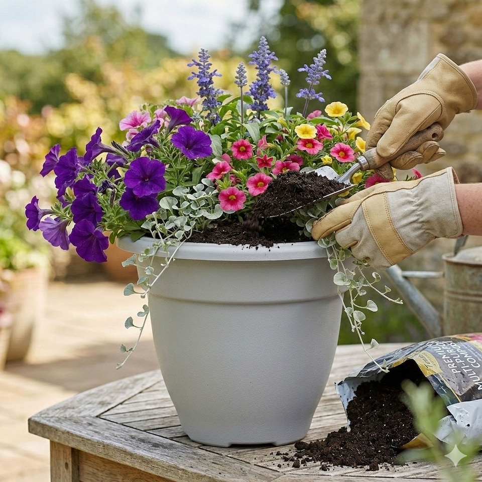 image 1 of 2xGrey Round Bell Plant Pot 45cm Plastic Bell Planter Patio Flowerpot