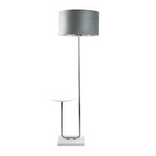 ValueLights Tavel Brushed Chrome Floor Lamp Grey Velvet Chrome Shade
