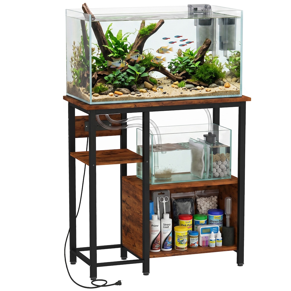 image 1 of PawHut Fish Tank Stand with Power Outlets 20-29 Gallon