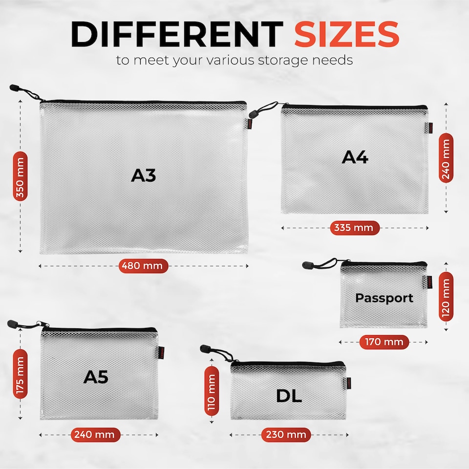 image 1 of Pack of 5 Premium Assorted Sizes Black Zip Mesh Bags by Janrax