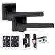 image 2 of Golden Grace 6 Pairs Zeta Design Door Handles Lever Latch on Square Rose in Matt Black Finish with Tubular Latch and Pair of 3" Ball Bearing Hinges Black