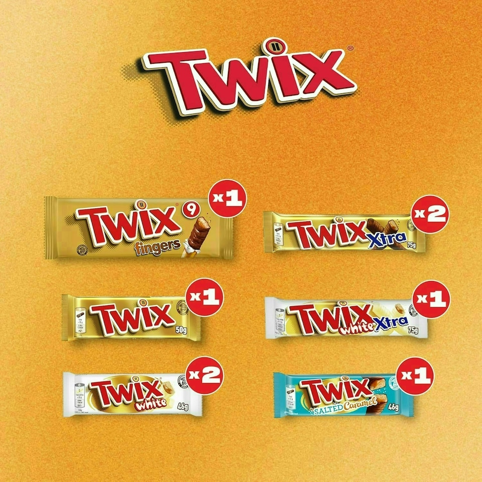 image 1 of Twix Variety Chocolate Hamper Gift Box | Classic | White | Xtra | Salted Caramel Gift for Him and Her, Perfect for Birthday, Thank You or Celebration Gifts