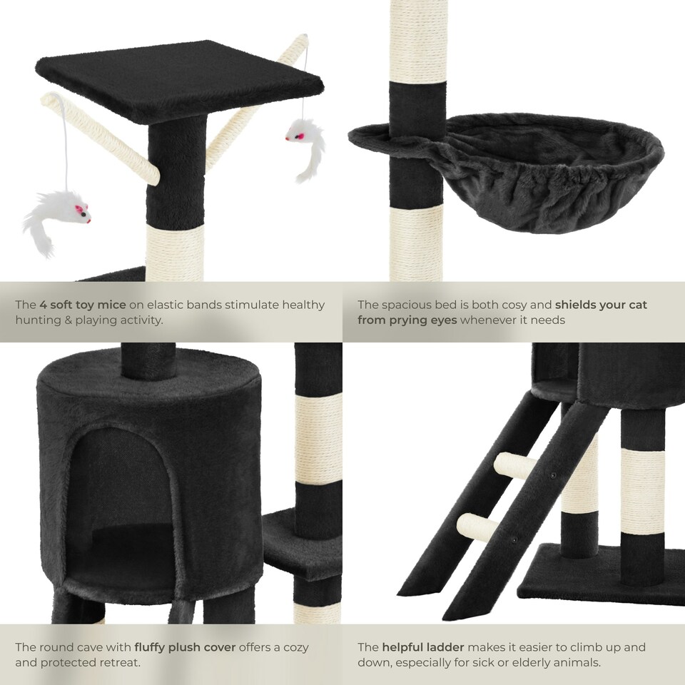 image 1 of Cat Tree Dominik - 144 cm, sisal cat scratching post, mice & anti-tip protection - Black
