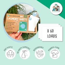 Eco Green Living Laundry Sheets, Hypoallergenic Detergent Strips for Washing Machines and Hand Washing 60 Sheets 2 Pack