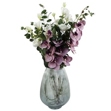 70cm Grey Glass Vase Artificial Orchids and Roses