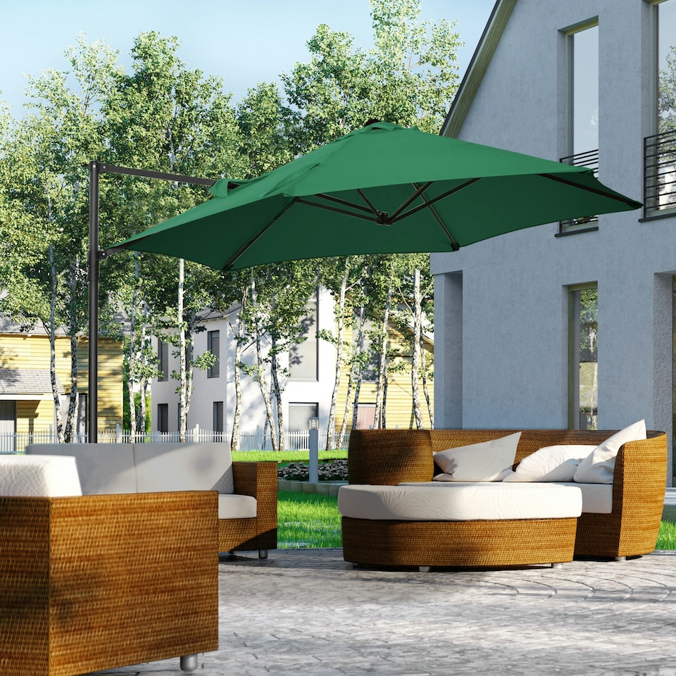 image 1 of Outsunny 2.5M Patio Umbrella with 360 Rotation and Base, Green