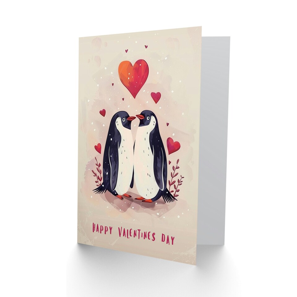 image 1 of Cute Couple Love Hearts Romantic Penguin Anniversary Valentines Day Card