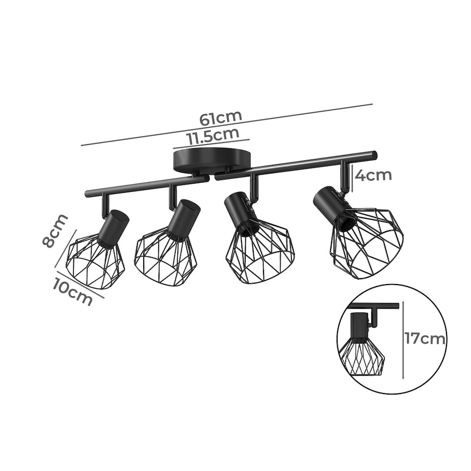 image 1 of EMITTO 4-Way Spotlight Ceiling Light Adjustable Vintage Black Metal E14 Fixture