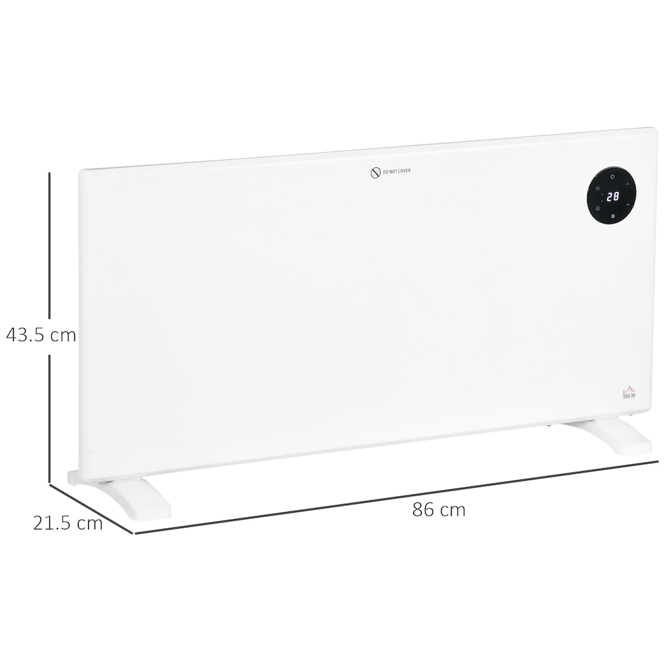 image 1 of HOMCOM 2000W Electric Panel Heater, Freestanding or Wall Mounted, Convector Heater with LED Display, Open Window Detection, Timer, Overheat Protection, Remote Control, White
