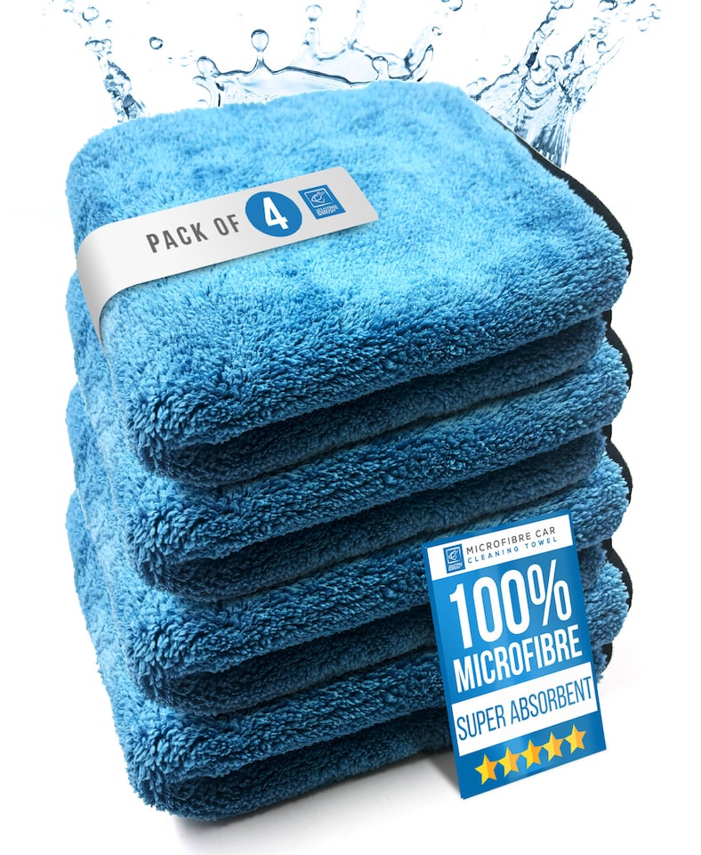 image 1 of Microfibre Car Drying Towel Super Absorbent 40cm x 40cm Perfect for Polishing & Drying - Pack of 4