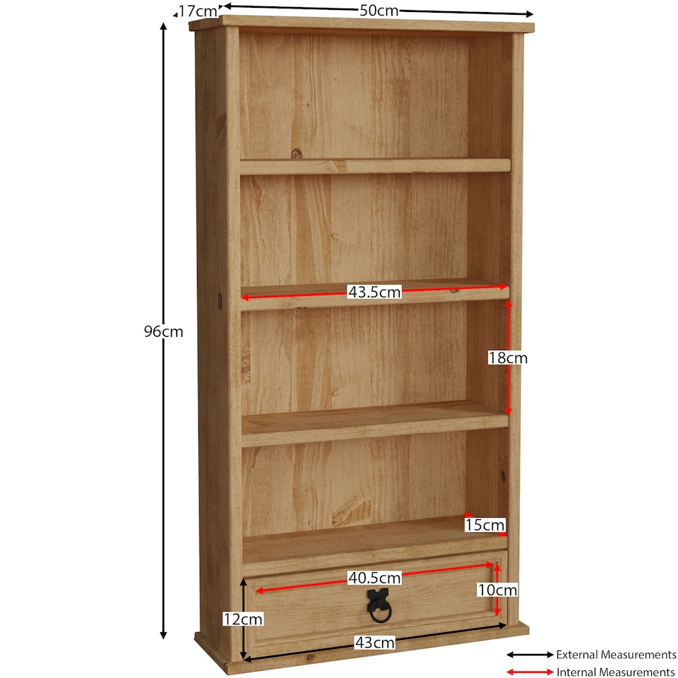 image 1 of Vida Designs Corona 1 Drawer 3 Shelf Bookcase Livingroom Storage Unit - Solid Pine Wood