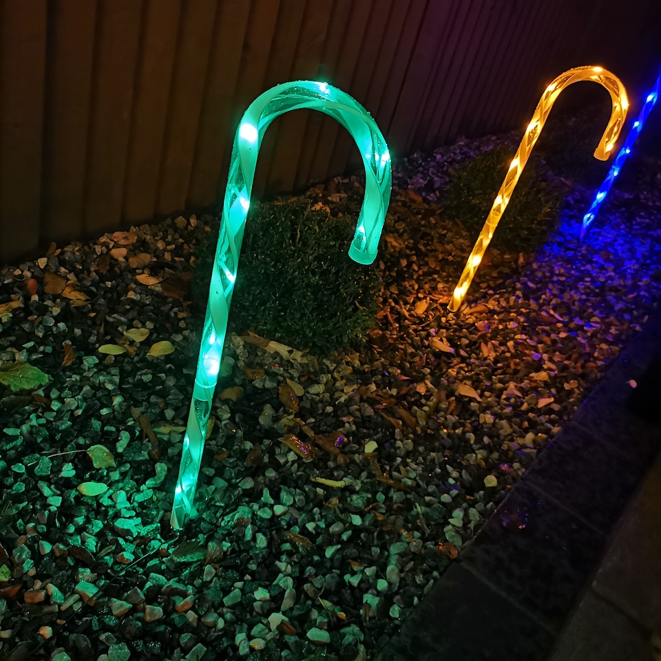 image 1 of 4pcs 62cm Premier Outdoor Multicoloured Christmas Candy Cane LED Path Lights for Garden | Multi | Multi Coloured