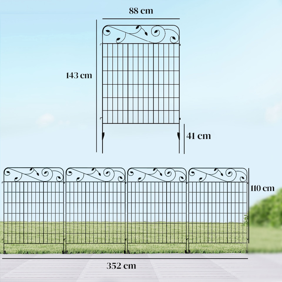 image 1 of Outsunny Decorative Garden Fencing 4PCs 56in x 11.5ft Metal Border Edging