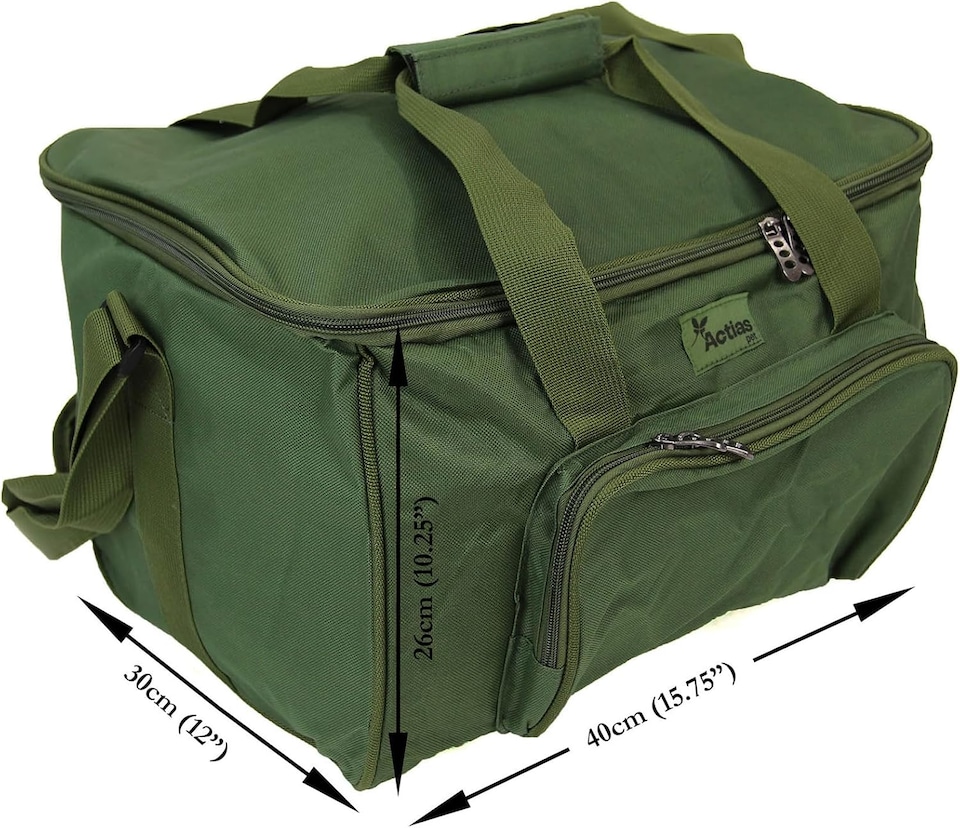 image 1 of Actiaspet Carp & Coarse Fishing Tackle Bag Green Carryall with Padded Shoulder Strap, External Pocket & Rubber Feet, 40cm x 30cm x 26cm
