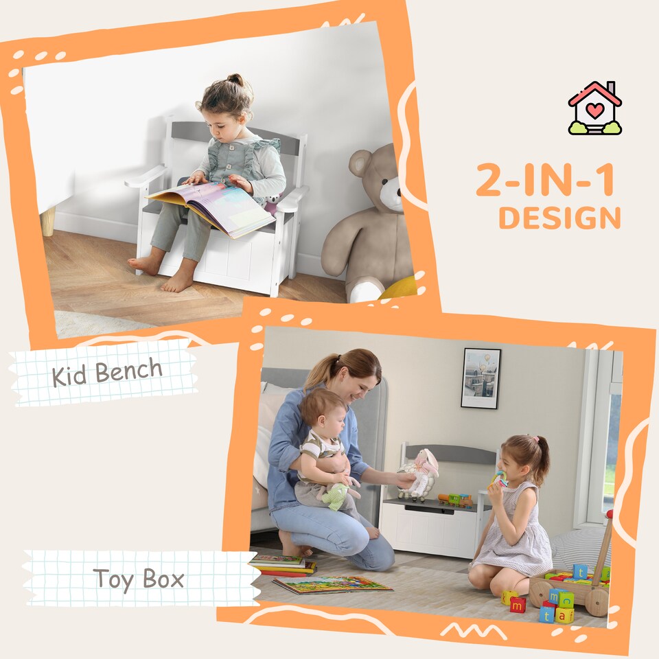 image 1 of AIYAPLAY 2 in 1 Toy Box for Kids with Safety Lid for Bedroom, Nursery, Grey