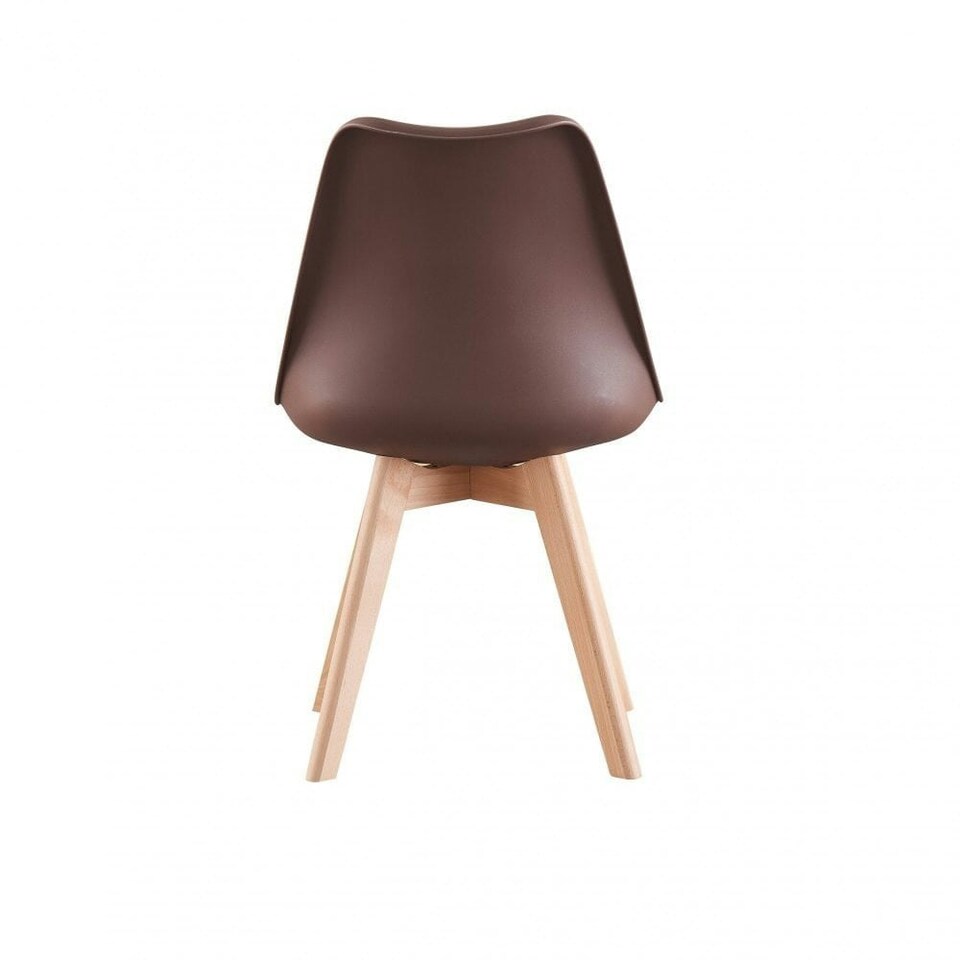 image 1 of Single Scandinavian Dining Chair with Leather Cushions Solid Wood Legs Brown