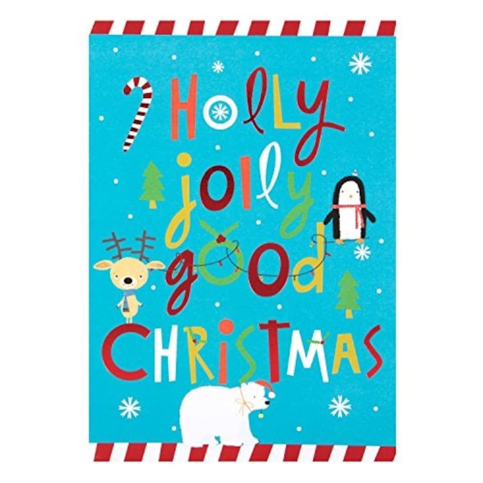 image 1 of Open Christmas Card 'Holly Jolly' Foil Finish