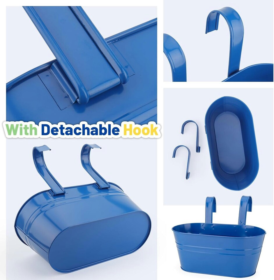 image 1 of Metal Hanging Flower Pots, 4Pcs Colorful 27.5cm Large Garden Planter | Multi