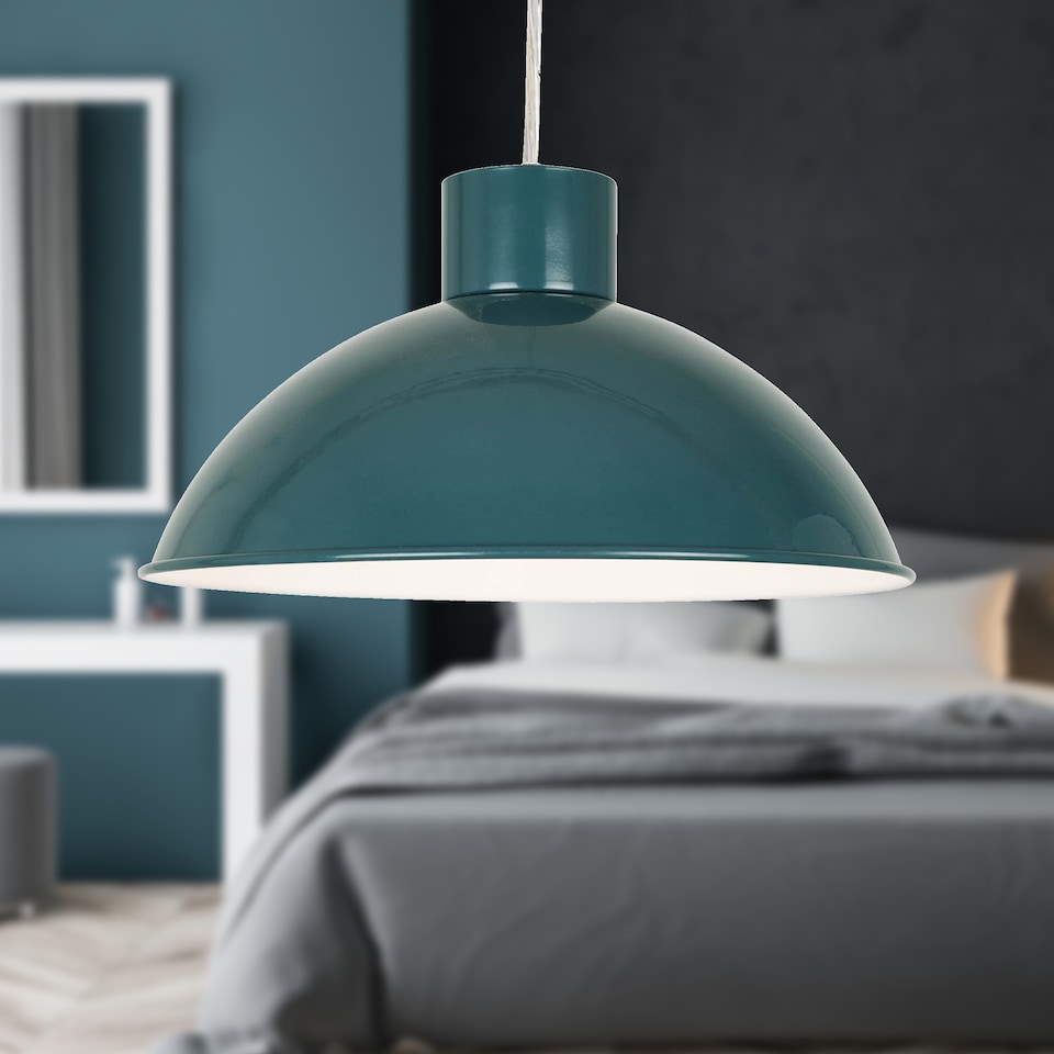 image 1 of Set of 2 Domed - Teal Green Easy Fit Metal Pendant Shades | Green | Teal green paint | 2