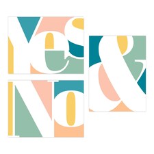 Set of 3 Symbol Words Yes No Pastel Colour Modern Home Decor Wall Art Prints 12x16 Inch