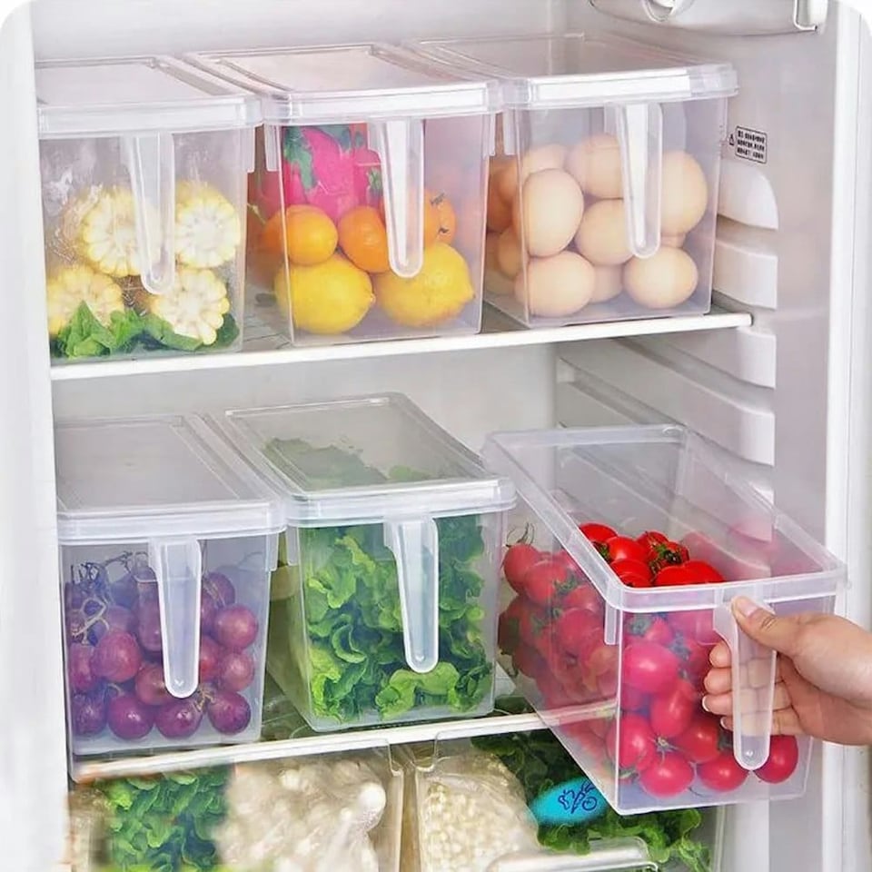 image 1 of Living and Home Fridge Food Storage Container Box with Lids 4Pcs - Clear