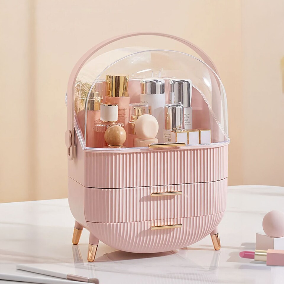 image 1 of Neo Pink Three Layer Cosmetic Makeup Vanity Beauty Storage Organiser Skincare Display Box Case Holder | Pink
