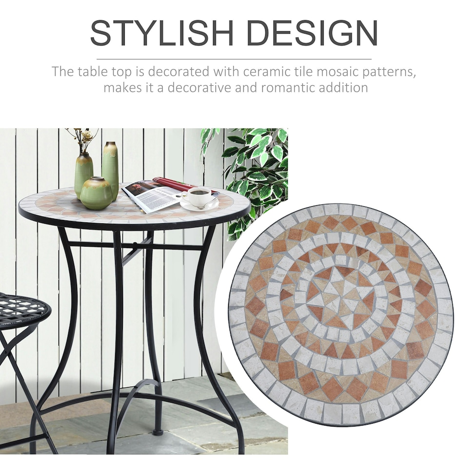 image 1 of Outsunny Mosaic Table Round Ceramic Bistro Garden Furniture Side Bar Table Patio